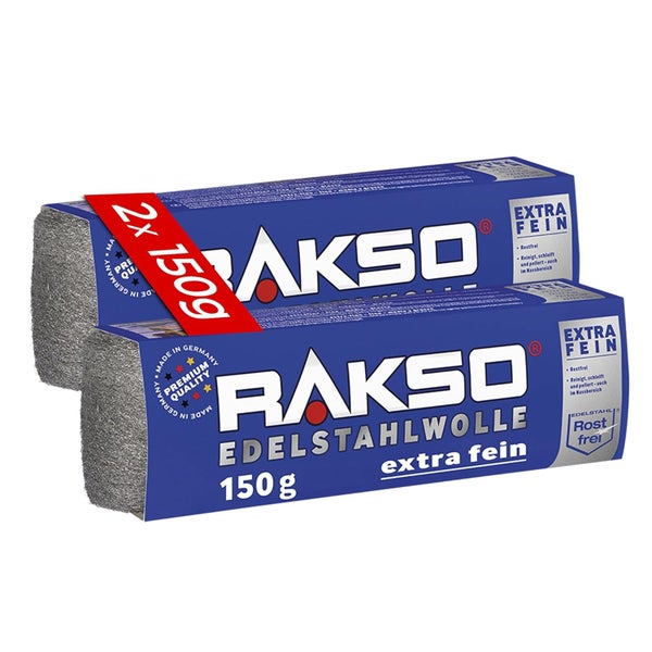 Rakso Edelstahlwolle extra fein, zwei Packungen zu je 150 Gramm, rostfrei.