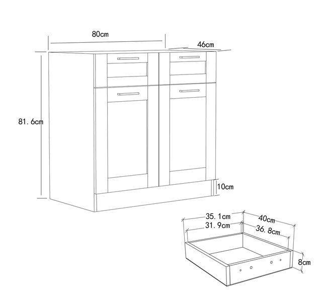 Küchenschrank 80 cm Unterschrank Schublade Colura