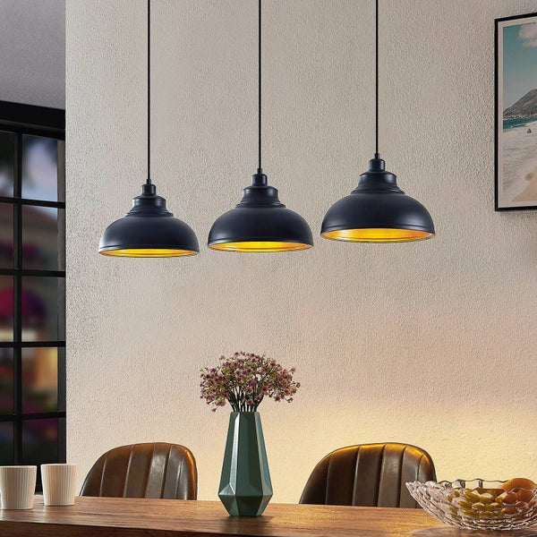 Lindby Pendelleuchte Emna (Retro, Vintage Antik) in Schwarz aus Metall (3 flammig E27) - Deckenlampe Esstischlampe Hängelampe Hängeleuchte Wohnzimmerleuchte