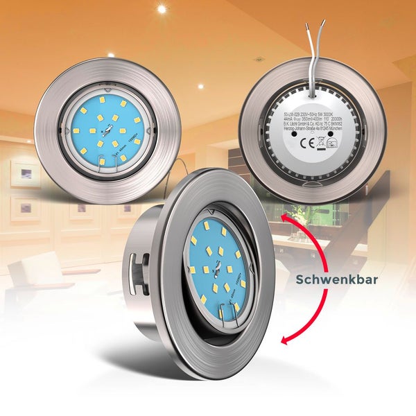 Einbauspot 68mm 5er Set - 230V, 4,8W, 400lm, LED, warmweiß, matt-nickel