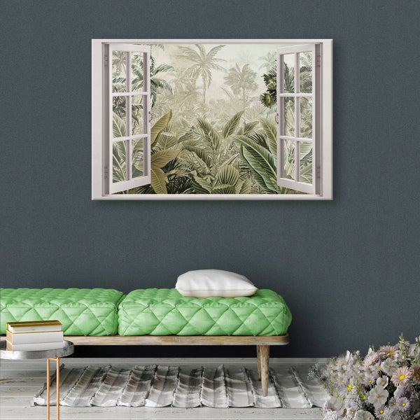 Bilder Fenster Wald Leinwandbild Wohnzimmer 120X80 cm