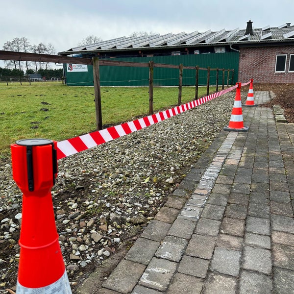 UvV-Conny Leitkegelaufsatz 5 m Absperrband / Absperrgurt für Pylonen / 5m Band rot/weiß