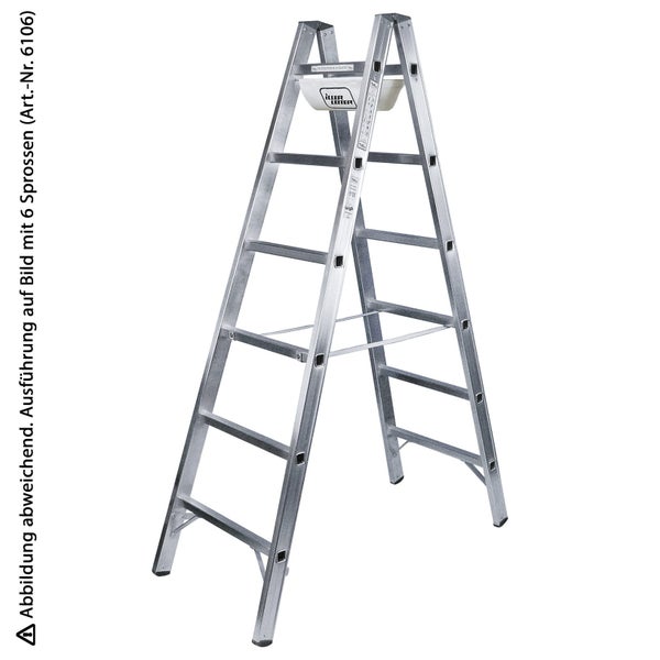 Freistehende Aluminium Stehleiter mit 6 Stufen und Ablageschale von Iller Leiter für Arbeiten im Haushalt oder in der Werkstatt.