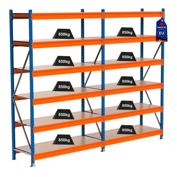 Regal mit Regalböden und einer Traglast von 850 Kilogramm pro Boden, Hergestellt in der Europäischen Union