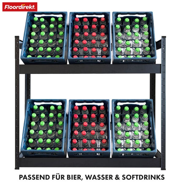 FLOORDIREKT Flaschenkastenständer Osaka - Modernes Getränkekistenregal aus Stahl - Schwarz - für 6 Kästen - 110 x 110 x 30 cm