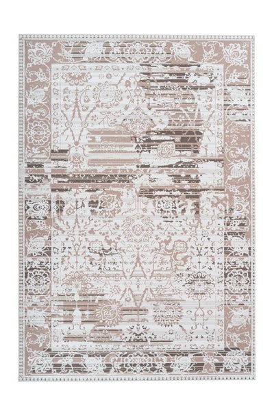 Rechteckiger Teppich mit Orientmuster und gewollten Abnutzungsspuren.