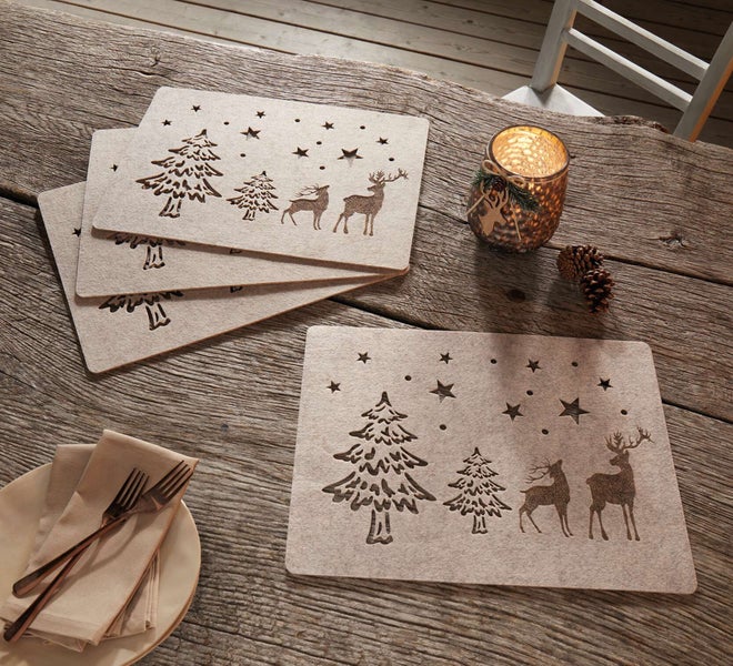 FRANK FLECHTWAREN | Platzmatte Winterwald, 4er Set, 40 x 30 cm, FILZ