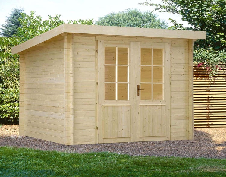 Alpholz Pultdach Gartenhaus Maria Gartenhaus aus Holz in Pinie, Holzhaus mit 28 mm Wandstärke, Blockbohlenhaus mit Montagematerial imprägniert 3x2,5m