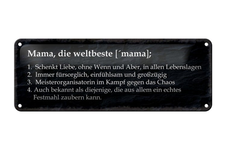 Blechschild Spruch 27x10cm Mama die weltbeste schenkt Liebe Dekoration