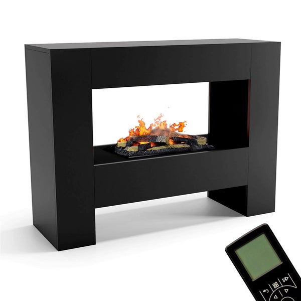 GLOW FIRE Elektrokamin 'Fallada' | Wasserdampf Kamin mit OMC 600 inkl. Holz in schwarz als Raumteiler | HxBxT: 90x120x40 cm