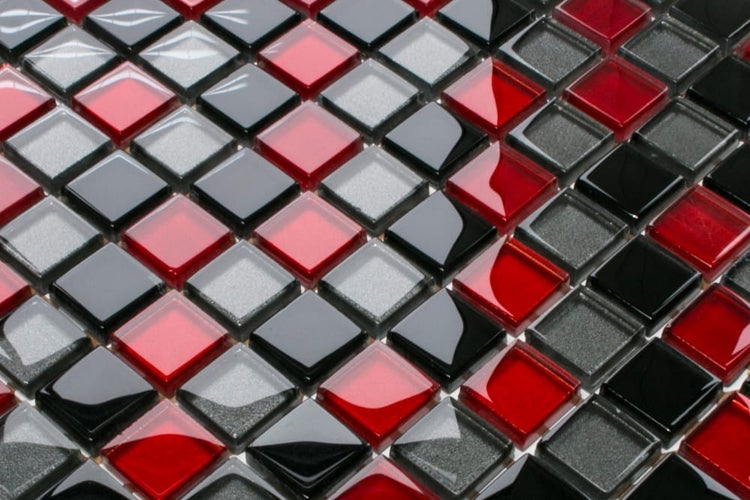 Glasmosaik auf Netz für Bad und Küche 30cm x 30cm  - Crimson Grey