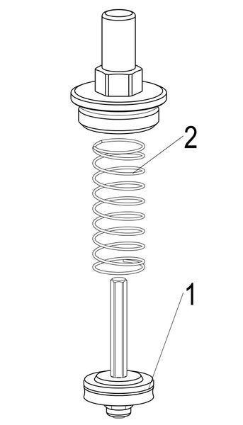 Explosionszeichnung eines Ventil-Ersatzteilsets mit Feder und Dichtungen, nummerierte Komponenten.