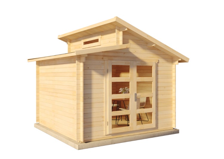 Holzgartenhaus mit Doppeltür und Fenstern