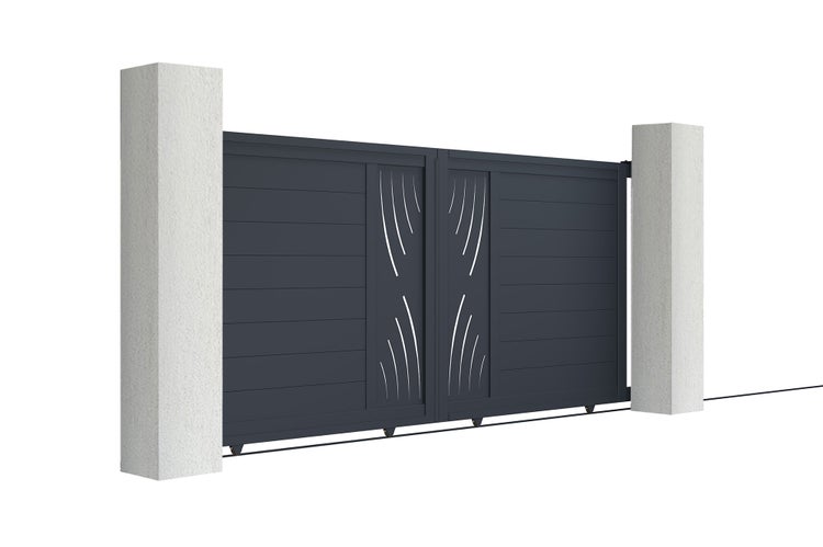 Schiebetor 3m VELETA H.140cm graues Aluminium + 2 Pfosten 20x20cm H.166cm