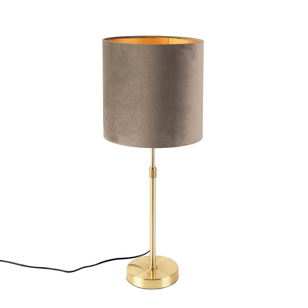 Tischlampe gold / messing mit Samtschirm taupe 25 cm - Parte