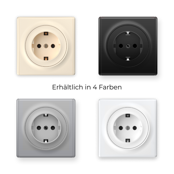 Vier Schuko Steckdosen in verschiedenen Ausführungen für die Unterputzmontage