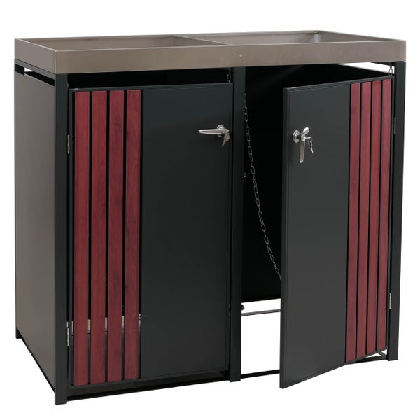 Mülltonnenbox mit zwei Türen und Holzverkleidung