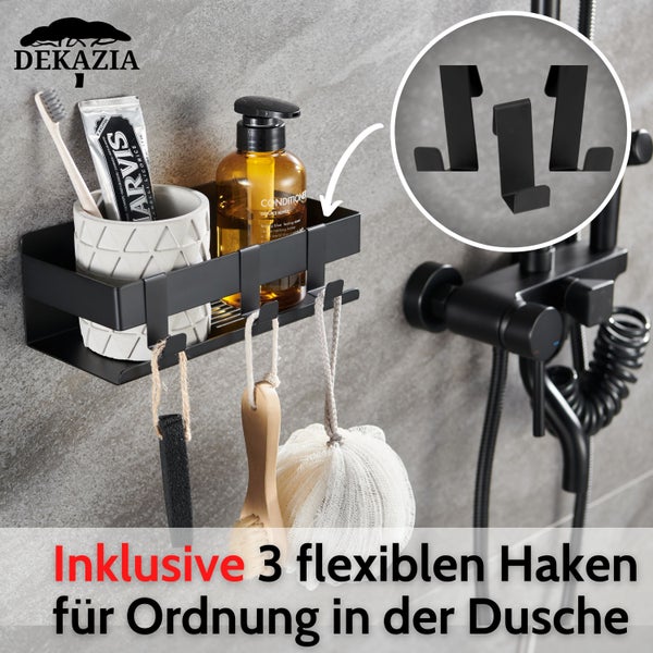 DEKAZIA® Duschablage ohne Bohren schwarz Duschregal ohne Bohren Shampoo Halterung für Dusche Duschablage schwarz Duschregal schwarz Duschablage schwarz ohne Bohren Duschkorb schwarz Badregal