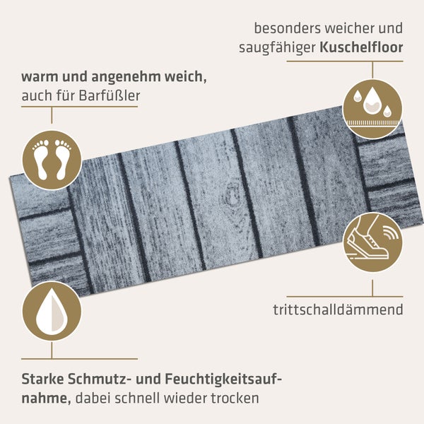 Akzente Feel Badematte mit Motiv in Grau Fußmatte 35 x 100 cm, rutschfest, saugfähig