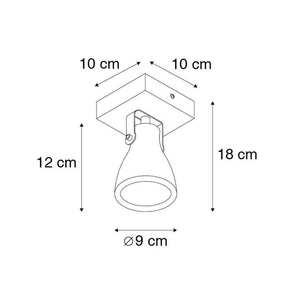 Technische Zeichnung einer Wandleuchte mit den Maßen 10 x 10 x 18 Zentimeter.