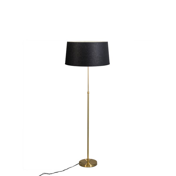 QAZQA - Klassisch I Antik Stehleuchte I Stehlampe I Standleuchte I Lampe I Leuchte Gold I Messing I messing mit Schirm schwarz 45 cm verstellbar - Parte I Wohnzimmer I Schlafzimmer - Stahl Zylinder I