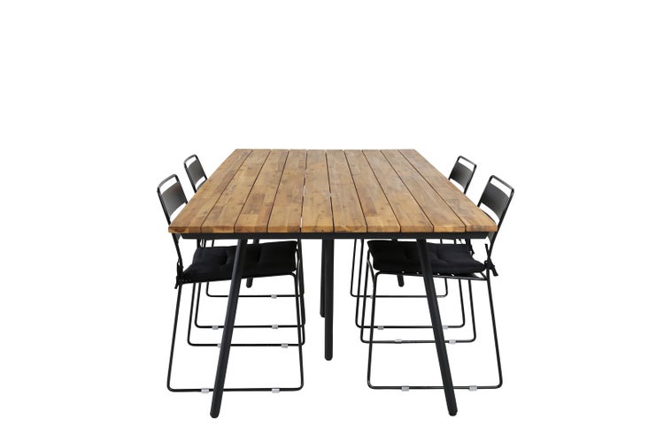 Chan Gartenset Tisch 100x200cm und 4 Stühle Lina schwarz, natur. 100 X 200 X 74 cm