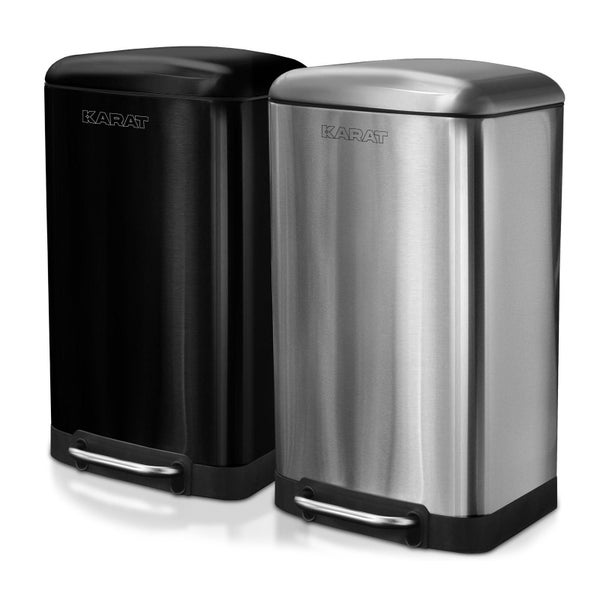 FLOORDIREKT Mülleimer Cubo - aus Edelstahl - Treteimer - mit Absenkautomatik - 30 Liter - Schwarz
