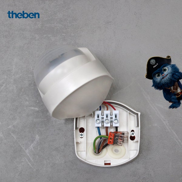 Theben 1030206 PIRA TO AP Bewegungsmelder für den Außenbereich, IP 55, Erfassungsbereich halbrund 180°, bis 12 m, Nachlaufzeit 5 s - 15 min, Wandmontage Aufputz, Exit-On, Unterkriechschutz