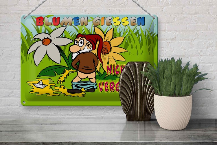 Blechschild Spruch 30x20cm Blumen giessen nicht vergessen