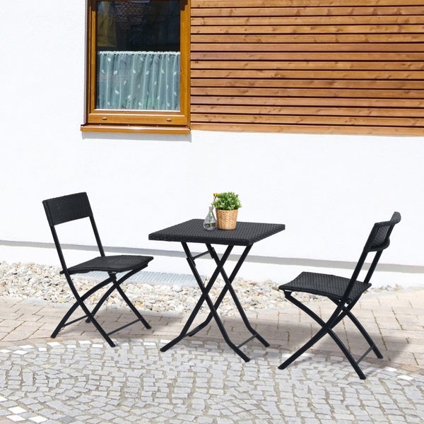 Outsunny Bistroset, Metall, PE Polyrattan, schwarz