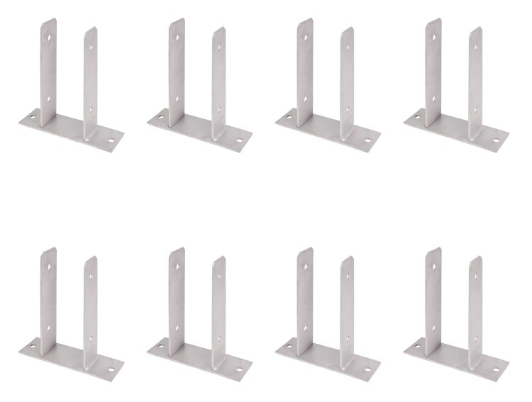 Set aus acht Pfostenträgern U Form aus verzinktem Stahl zur stabilen Befestigung von Holzbalken auf Betonuntergründen