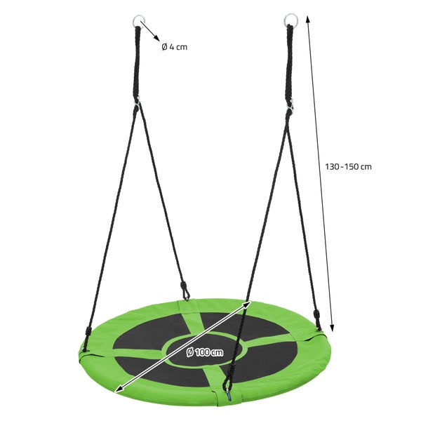 ECD Germany Nestschaukel Ø100 cm, Grün, Tellerschaukel für Kinder & Erwachsene, Höheverstellbare Kinderschaukel Outdoor, Hängeschaukel 150 kg belastbar, Gartenschaukel Rundschaukel geschlossener Sitz