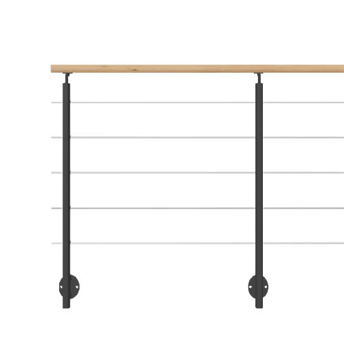 Geländer mit Holzhandlauf und Stahlseilen