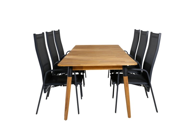 Julian Gartenset Tisch 100x210cm und 6 Stühle Copacabana schwarz, natur. 100 X 210 X 75 cm