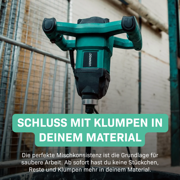 VONROC Betonmischer inkl. Rührwerk [1400W] - Quirl Mörtelrührer [mit Sanftanlauf] für Beton, Zement, Farbe, Mörtel - Einstellbare Geschwindigkeit [240-850/min]