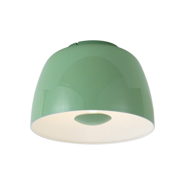 Halbrunde Deckenlampe in Grün mit glänzender Oberfläche.