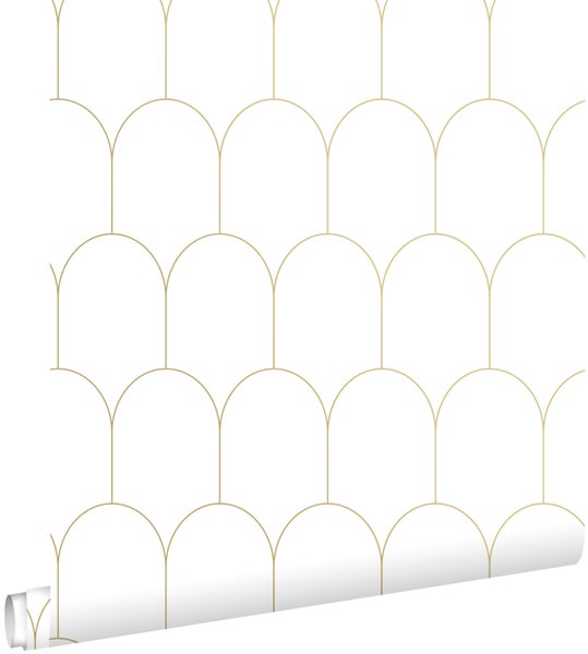 ESTAhome Tapete Art Decó Muster Weiß und Gold - 0,53 x 10,05 m - 139139