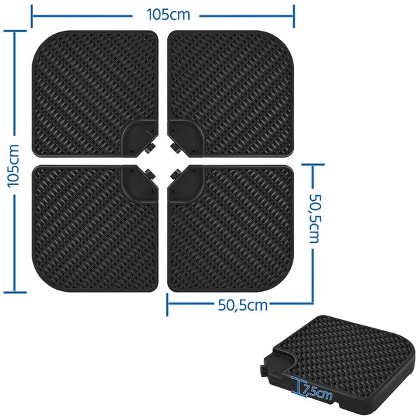 Abmessungen eines Sonnenschirmständers aus Kunststoff mit einem Maß von 105 mal 105 cm