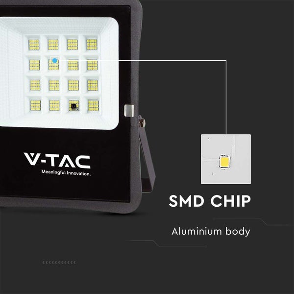 V-TAC VT-55100 - Solar-Flutlicht - IP65 - Schwarzes Gehäuse - 1200 Lumen - 4000K