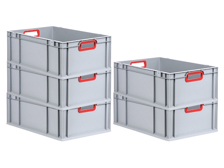 PROREGAL Spar Set 5x Eurobox Nextgen Color HxBxT 22 x 40 x 60 cm 44 Liter Griffe Rot Offen Verstärkter Boden Eurobehälter Transportbox