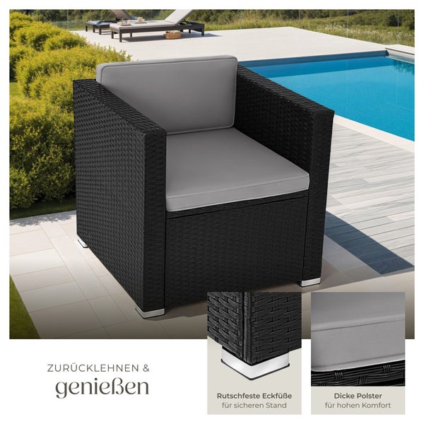 Rattansessel  tectake Lignano 70 x 69 x 65cm widerstandsfähig schwarz