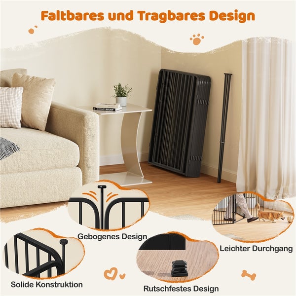 Zusammenklappbares, tragbares Tiergitter mit rutschfesten Füßen, gebogenem Design und einfacher Durchgangsmöglichkeit