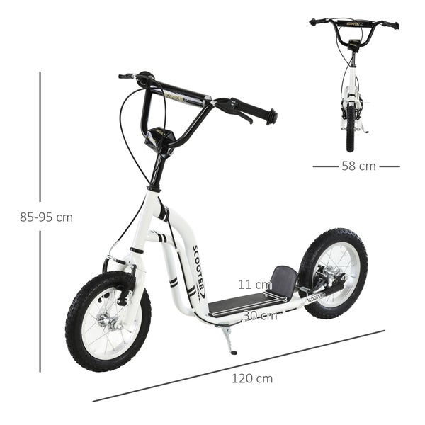 HOMCOM Kinderroller, 120L x 58B x 85-95H cm, Stahl, Aluminium, Gummi, Weiß