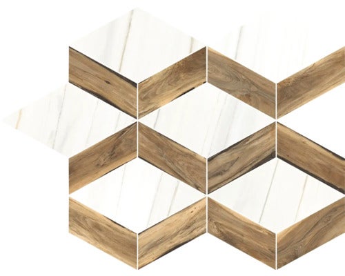 Muster aus sechseckigen Fliesen mit Holz- und Marmoroptik