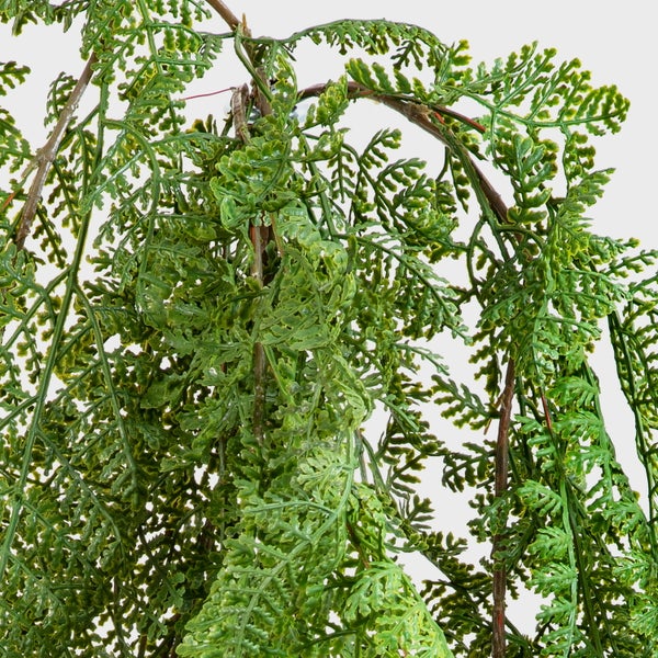 Künstlicher Blütenball am Stiel mit grünen Knospen und violetten Akzenten.