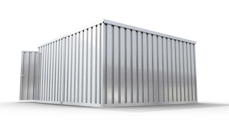 Lagercontainer Gerätehaus XL2  – 21 qm, H2115 x B5080 x T4340 mm, verzinkt, ohne Fußboden, 2750 mm Doppelflügeltür mittig in Stirnseite, zerlegt