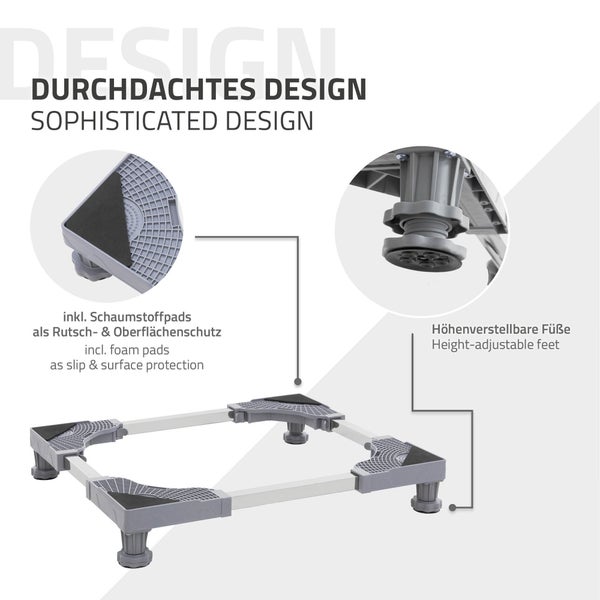 ML-Design Waschmaschinen Untergestell, Waschmaschinensockel mit 4 gepolsterten Füßen, verstellbare Sockel Breite 55-78cm, Höhe 10-13cm, Waschmaschine Sockel rutschfest, Podest für Kühlschrank&Trockner