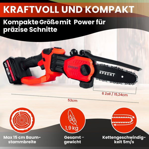 Specht® OAK-ONE Akku Astsäge/Minikettensäge/Gehölzschneider, inkl. 1 x 4Ah Akku und Docking Station
