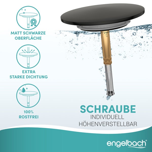 Engelbach® Badewannenstöpsel mit Universaler Passform - integrierte Doppel Dichtung - Schwarz