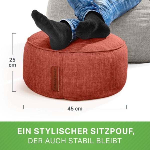 Green Bean Sitzsack-Hocker 45x25cm mit EPS-Perlen Füllung - Fußhocker Fußkissen Sitz-Pouf für Sitzsäcke - Bodenkissen für Kinder und Erwachsene - Fußablage Sitzkissen Sitzhocker Rot